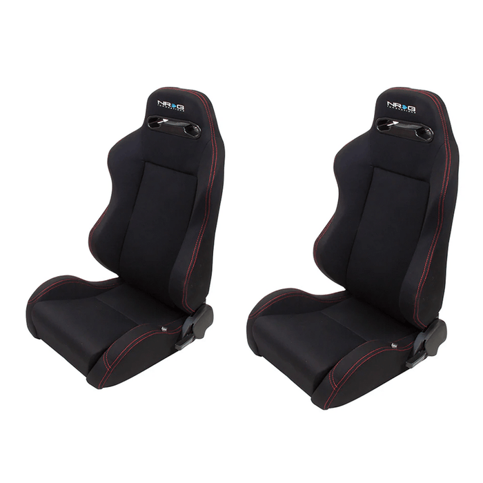 NRG Innovations Type R Reclinable Bucket Seat Pair Black Cloth w/ Red Stitching - RSC - 200L/R - Subimods.com