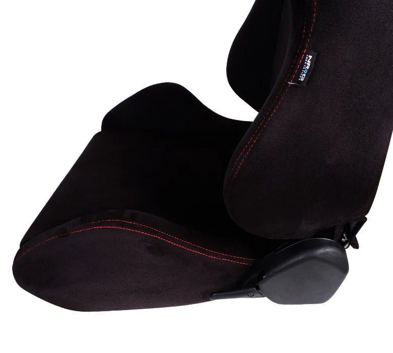NRG Innovations Type R Reclinable Bucket Seat Pair Black Suede w/ Red Stitching - RSC - 220L/R - Subimods.com