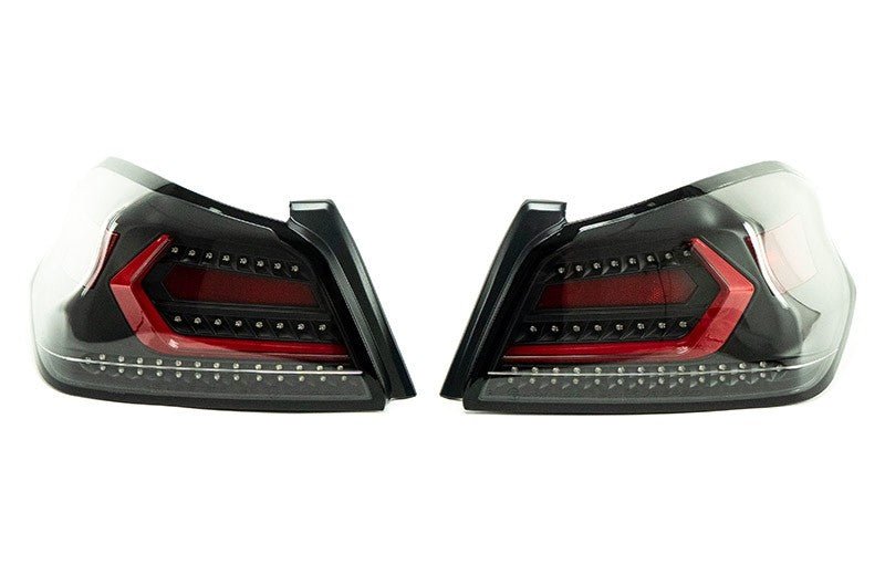 OLM Evolution Tail Lights Clear Lens, Black Base, Red Bar 2015-2021 WRX / STI - OLMA.70032.1-CBR - Subimods.com