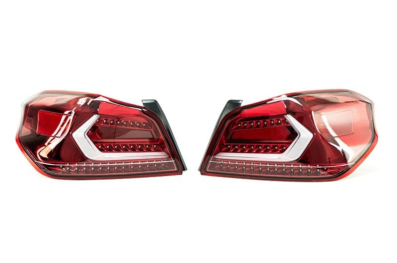 OLM Evolution Tail Lights Clear Lens, Red Base, White Bar 2015-2021 WRX / STI - OLMA.70032.1-R - Subimods.com