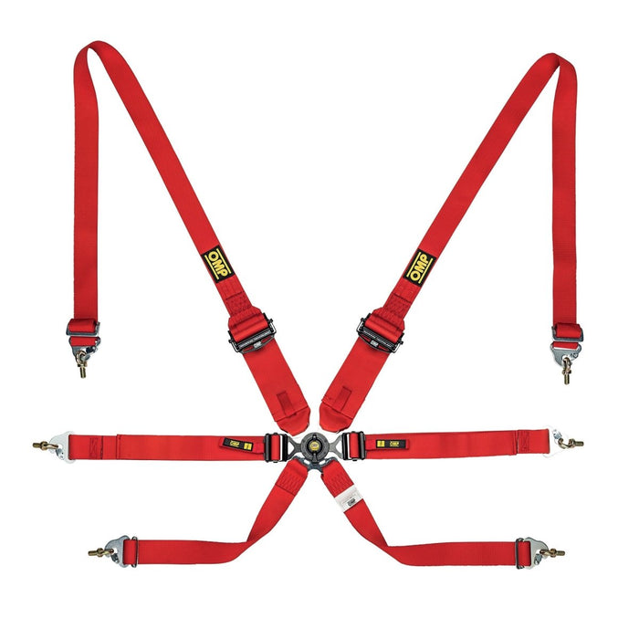 OMP Racing Endurance 6 Point Harness 3"/2" Pull Down Snap In Red - DA0 - 0205 - A02 - 061 - Subimods.com