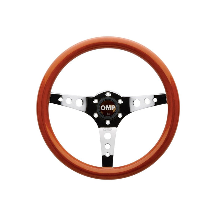 OMP Racing Mugello 350mm Steering Wheel w/ Woodgrain Grip, Silver Center, and Holes - OD0 - 2023 - 019 - Subimods.com