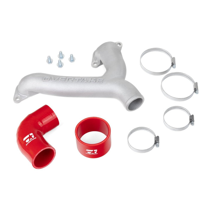 Overtake Top Mount Intercooler Aluminum Y - Pipe Kit w/ Red Coupler 2004 - 2021 STI - A10385RED - Subimods.com