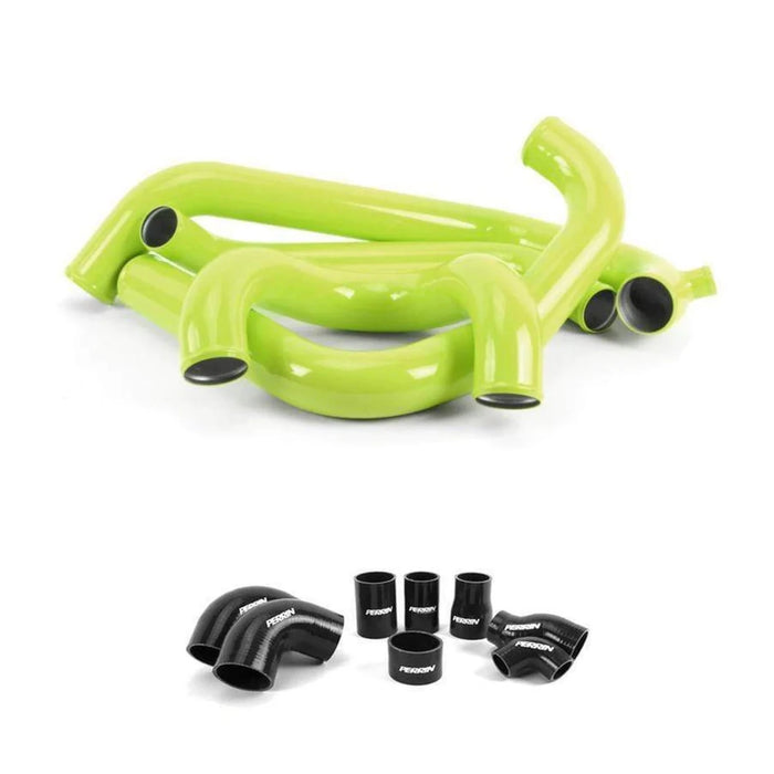 Perrin Front Mount Intercooler Boost Tubes Neon Yellow w/ Black Silicone Couplers 2015 - 2021 STI - PSP-ITR-438-2NY/BK - Subimods.com