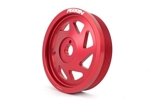 Perrin Lightened Crank Pulley Red 2002 - 2014 WRX / 2004 - 2021 STI / 1994 - 2009 Legacy / 2004 - 2010 Forester / 2004 - 2013 Forester XT / 1993 - 2011 Impreza / 1995 - 2009 Outback - PSP - ENG - 100RD - Subimods.com