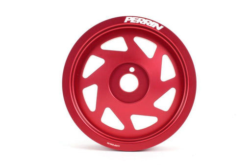 Perrin Lightened Crank Pulley Red 2002 - 2014 WRX / 2004 - 2021 STI / 1994 - 2009 Legacy / 2004 - 2010 Forester / 2004 - 2013 Forester XT / 1993 - 2011 Impreza / 1995 - 2009 Outback - PSP - ENG - 100RD - Subimods.com