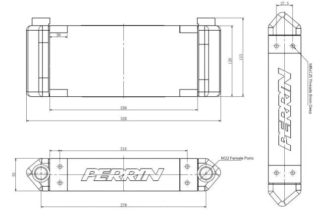 PERRIN Universal Oil Cooler Core 8 Row x 250mm Wide w/ M22 Inlets - PSP - OIL - 090 - Subimods.com