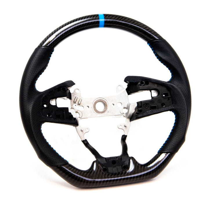 PRL Motorsports Steering Wheel Carbon Fiber and Leather w/ Blue Stripe and Blue Stitching 2016 - 2021 Honda Civic - PRL1.1009.3.BLU - Subimods.com