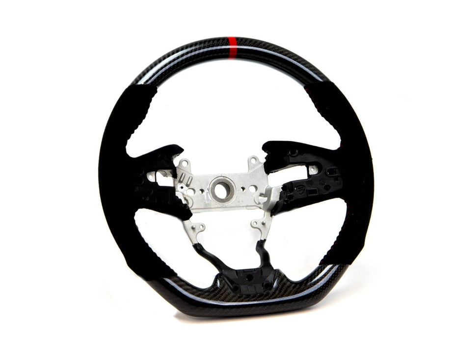 PRL Motorsports Steering Wheel Carbon Fiber and Suede w/ Red Stripe and Red Stitching 2016 - 2021 Honda Civic - PRL1.1009.2.RED - Subimods.com