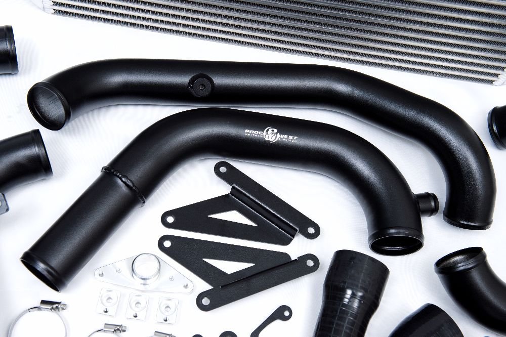 Process West Front Mount Intercooler Kit Black Piping w/ Black Core 2015 - 2021 STI - PWFMIC08B - Subimods.com