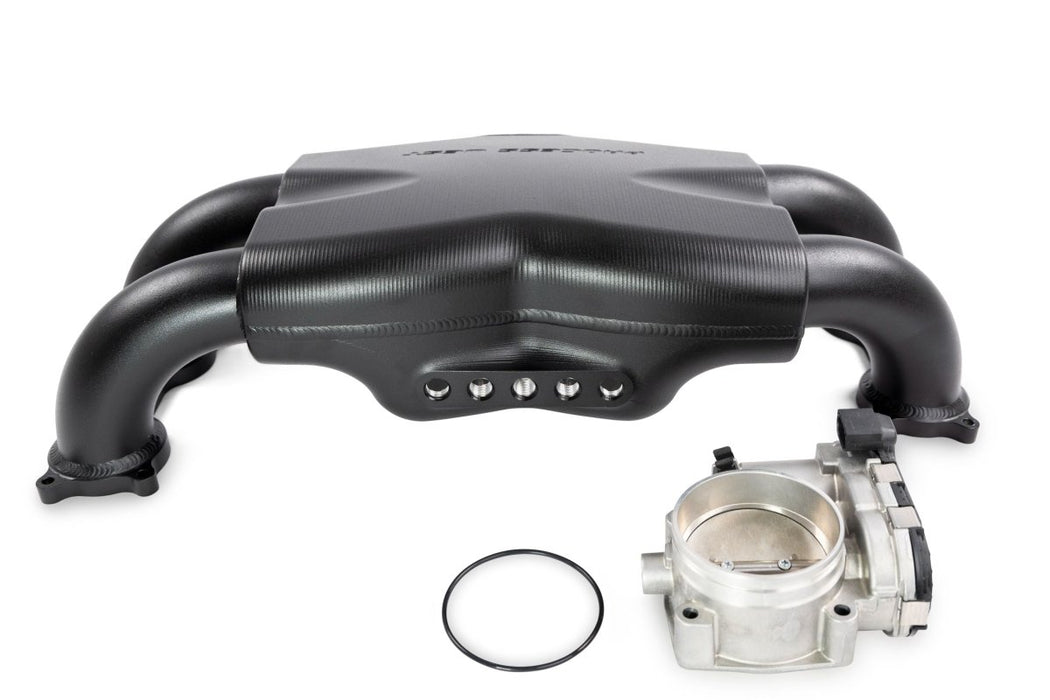 Process West Intake Manifold Track Version Reverse Rotation Black For Use w/ Bosch DBW 74mm Throttle Body 2002 - 2014 WRX / 2004 - 2021 STI - PWIM008B - Subimods.com