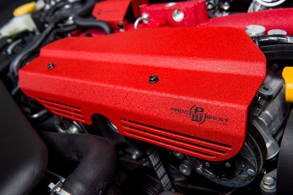 Process West Pulley Cover Wrinkle Red 2002 - 2014 WRX / 2004 - 2021 STI - PWED02R - Subimods.com