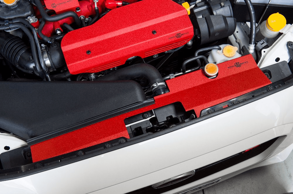 Process West Radiator Shroud For Use w/ OEM Intake Scoop Wrinkle Red 2015 - 2021 WRX / 2015 - 2021 STI - PWED03R - Subimods.com