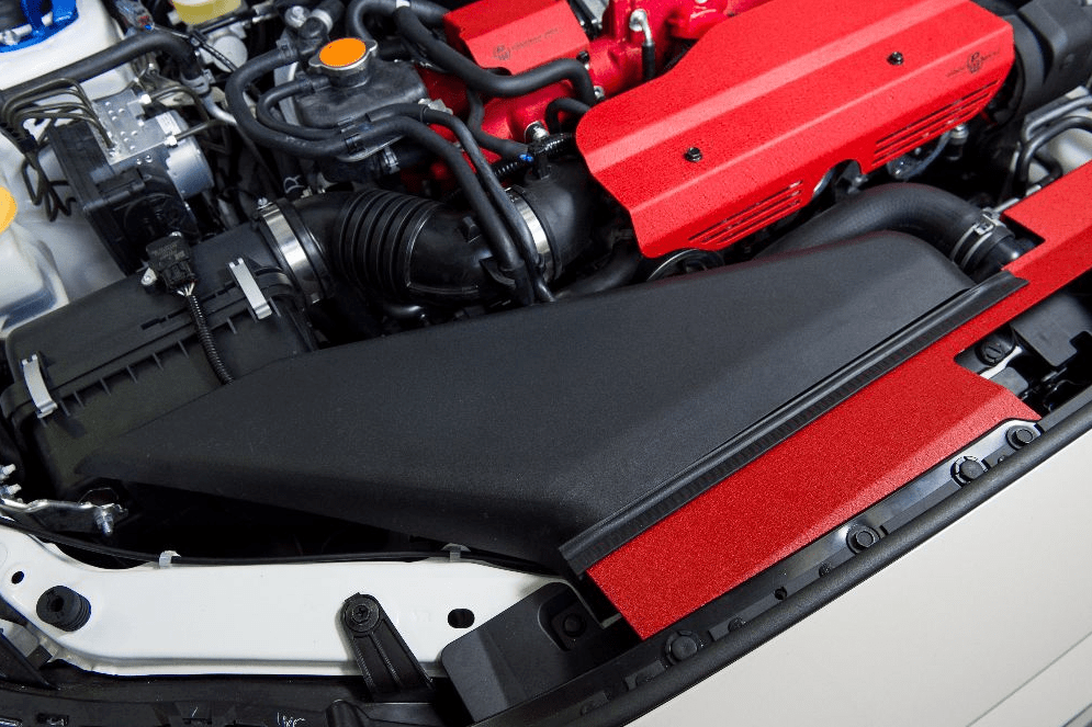 Process West Radiator Shroud For Use w/ OEM Intake Scoop Wrinkle Red 2015 - 2021 WRX / 2015 - 2021 STI - PWED03R - Subimods.com