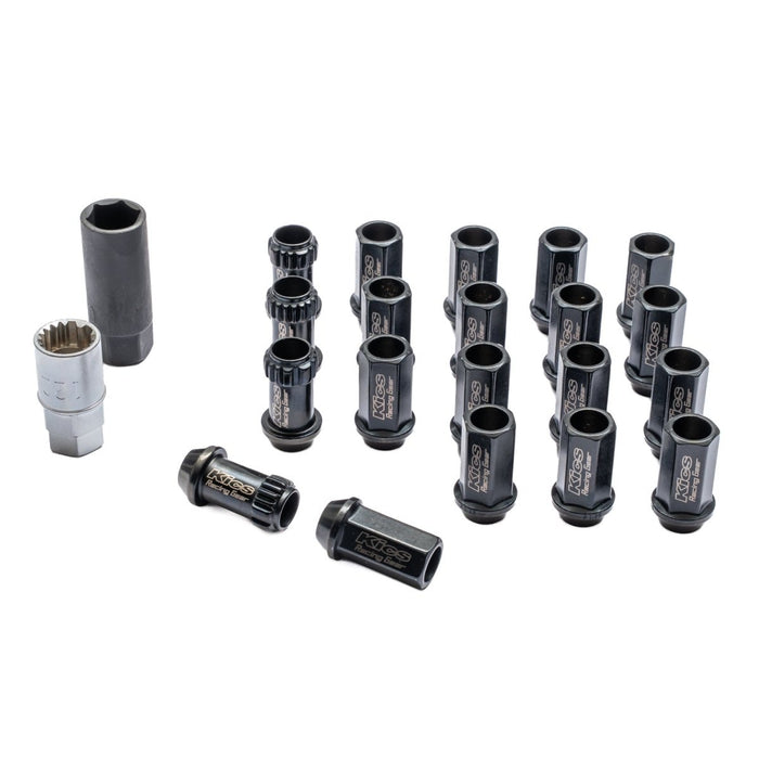 Project Kics 17 Hex Lug Nuts M12X1.25 Lock and Nut Set Black Most Subaru Models - KKRN3BK - Subimods.com