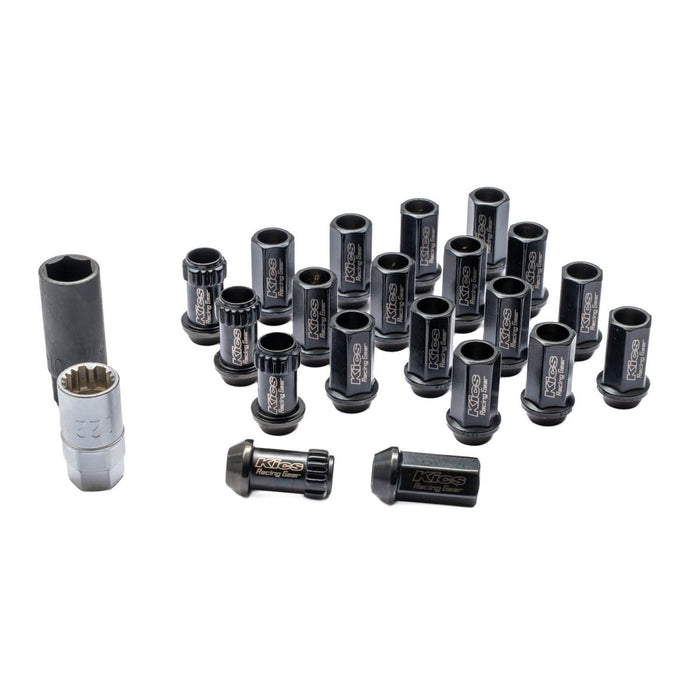 Project Kics 17 Hex Lug Nuts M12X1.25 Lock and Nut Set Black Most Subaru Models - KKRN3BK - Subimods.com