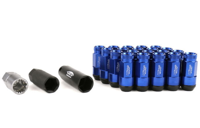 Project Kics Leggdura Racing Shell Type Lug Nut 53mm Closed - End Look 16 Pcs + 4 Locks 12X1.25 Blue Most Subaru Models - WRL5313U - Subimods.com