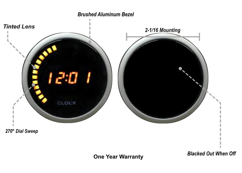 Prosport Digital Clock 52mm w/ Amber Display - PSCKLCD - AM - 12H - Subimods.com