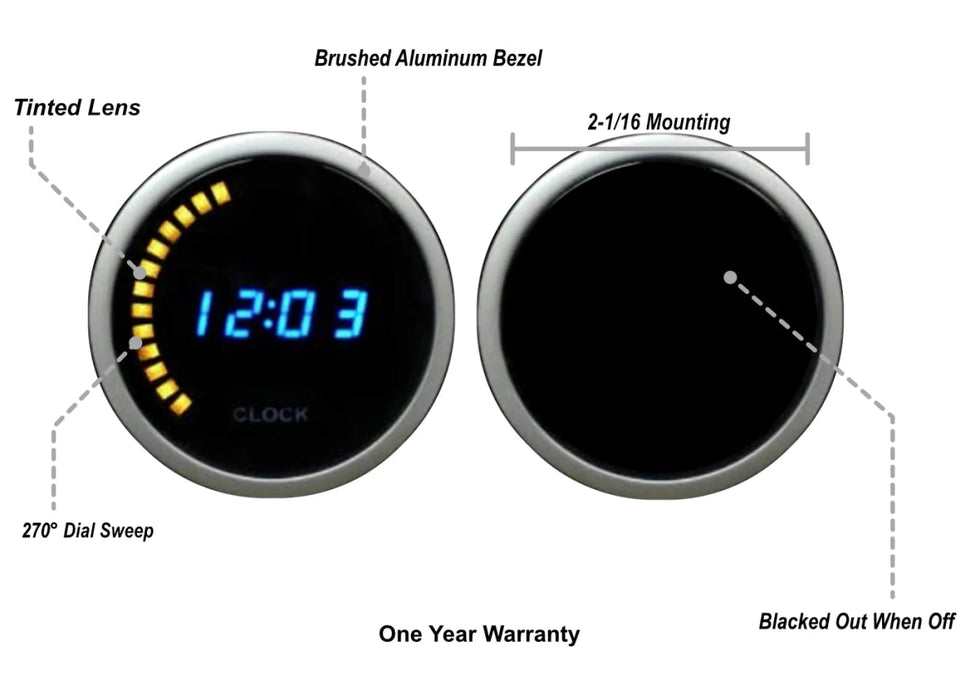 Prosport Digital Clock 52mm w/ Blue Display - PSCKLCD - BL - 12H - Subimods.com