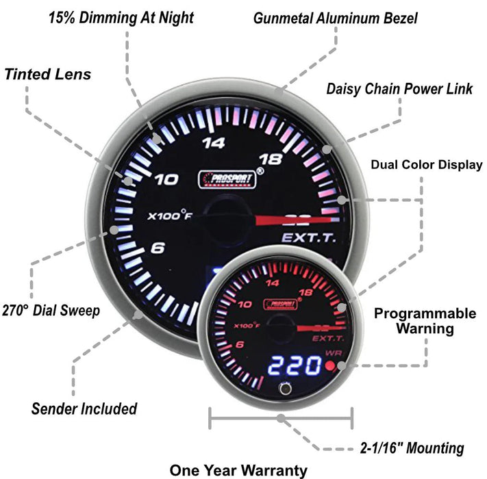 Prosport JDM Series Electronic Exhaust Gas Temperature Gauge 52MM - 216JDMEGT-R.F - Subimods.com