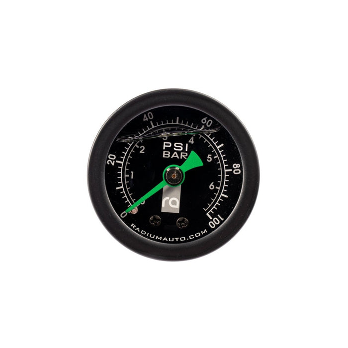Radium Engineering 0 - 100 PSI Liquid Filled Fuel Pressure Gauge w/ 90 Degree Adapter Black Face - 20-0407 - Subimods.com