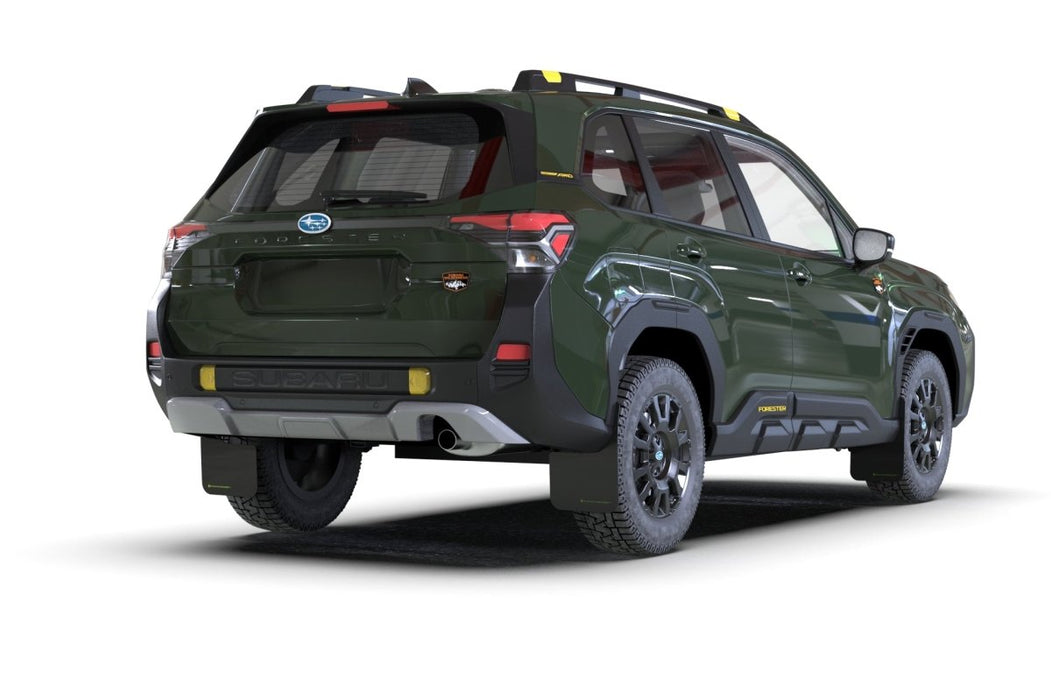 Rally Armor UR Mudflaps Black Urethane w/ Dark Green Logo 2026 Forester Wilderness - MF152-UR-BLK-AGN - Subimods.com
