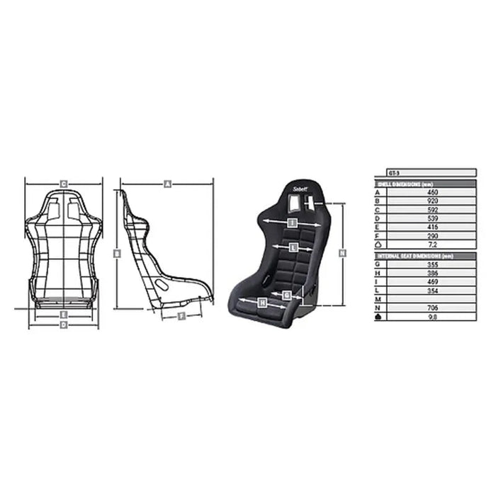 Sabelt Lightweight Fiberglass Racing Seat GT - 3 Large - GT3-SEAT - Subimods.com