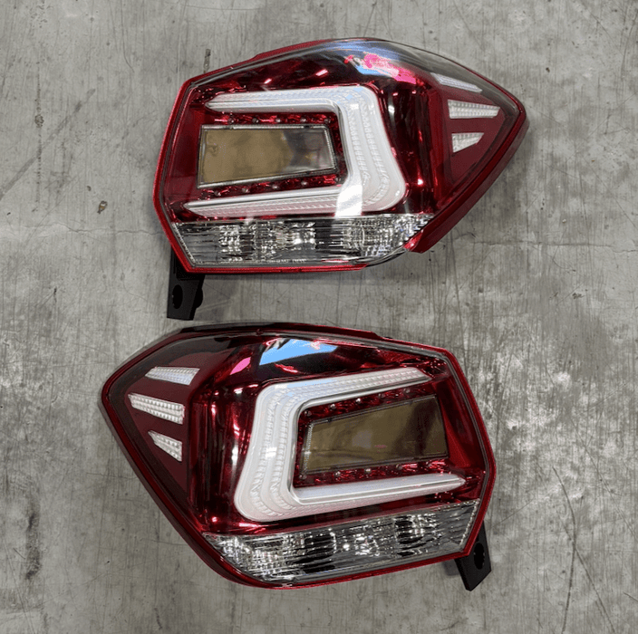 (Scratch and Dent) Molded Innovations LED Tail Lights Clear Lens w/ Red Base & White Bar 2013-2017 Crosstrek / 2012-2016 Impreza Hatch - MI-9233-CR-SAD-1300 - Subimods.com