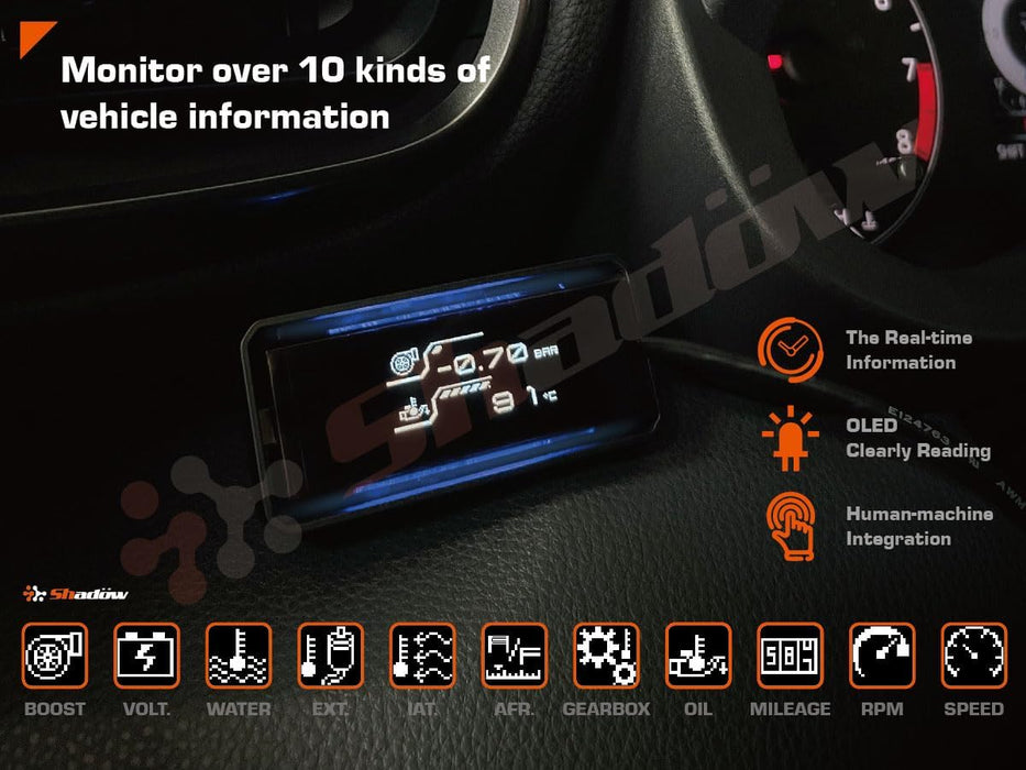 Shadow Meter D - Meter - 2 Multi OBD2 Display Gauge - SWOBDII-DM2-P - Subimods.com