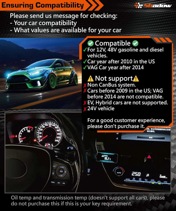 Shadow Meter D - Meter - 2 Multi OBD2 Display Gauge - SWOBDII-DM2-P - Subimods.com