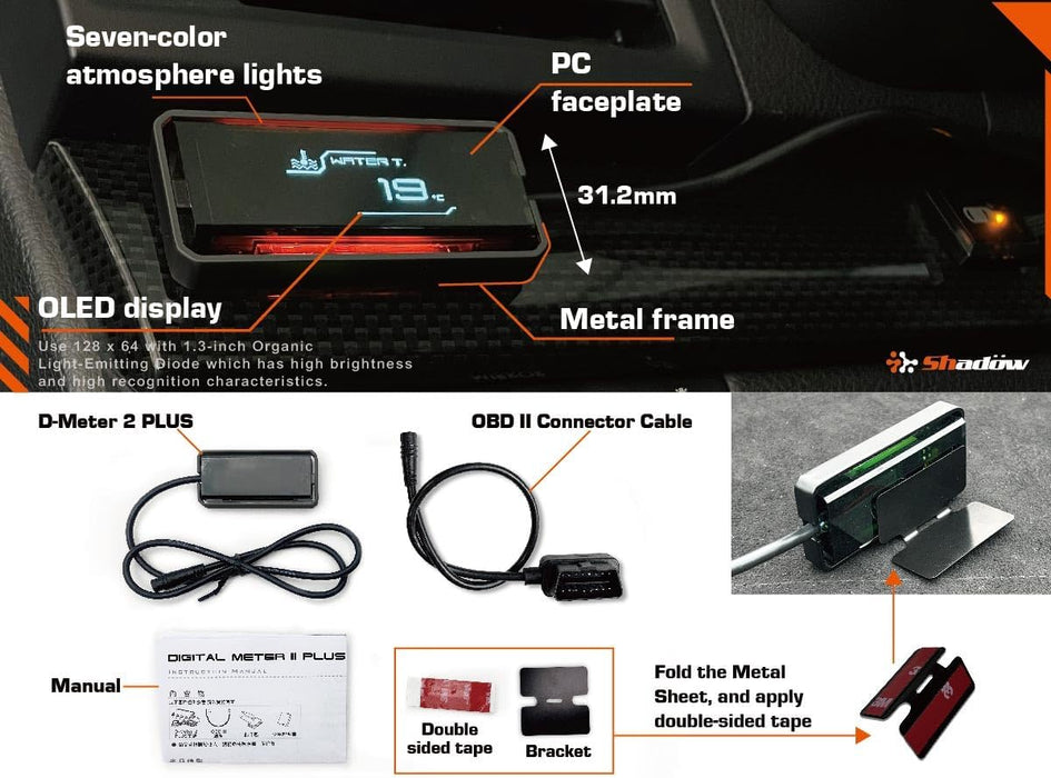 Shadow Meter D - Meter - 2 Multi OBD2 Display Gauge - SWOBDII-DM2-P - Subimods.com