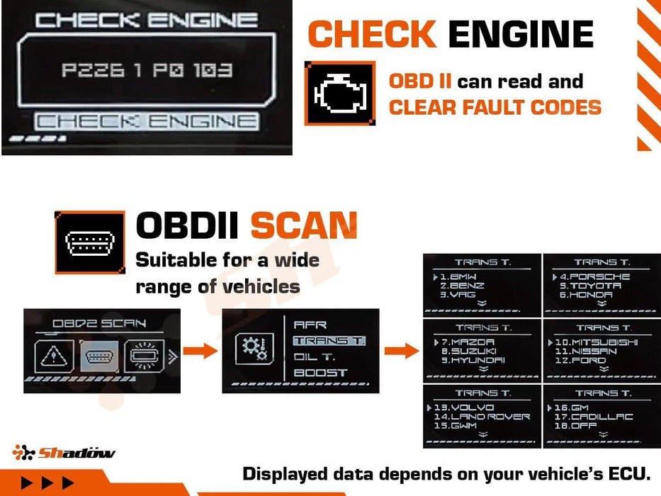 Shadow Meter D - Meter - 2 Multi OBD2 Display Gauge - SWOBDII-DM2-P - Subimods.com