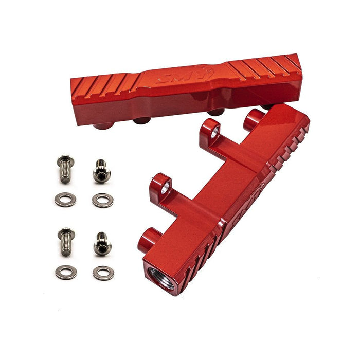 SMY Top Feed Aluminum Fuel Rails Gloss Red 2002 - 2014 WRX / 2007 - 2021 STI / 2008 - 2012 LGT / 2006 - 2013 FXT - SMY - FRL - RD - Subimods.com