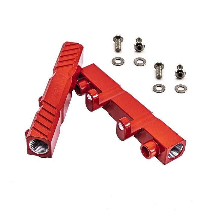 SMY Top Feed Aluminum Fuel Rails Gloss Red 2002 - 2014 WRX / 2007 - 2021 STI / 2008 - 2012 LGT / 2006 - 2013 FXT - SMY - FRL - RD - Subimods.com