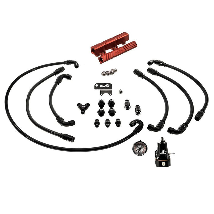 SMY V2 MAX Top Feed PTFE Fuel Line Kit w/ Red Fuel Rails & Fuel Pressure Regulator 2008 - 2014 WRX / 2008 - 2021 STI - SMY - PTFE - KITRD - Subimods.com