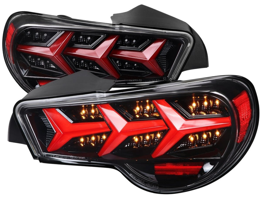 Spec-D Lambo Style Sequential LED Tail Light Set Gloss Black Housing w/ Smoke Lense 2013-2016 BRZ / 2013-2016 FRS - LT-FRS12BBLED-LB-TM - Subimods.com