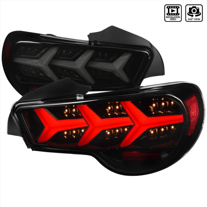 Spec-D Lambo Style Sequential LED Tail Light Set Gloss Black Housing w/ Smoke Lense 2013-2016 BRZ / 2013-2016 FRS - LT-FRS12BBLED-LB-TM - Subimods.com