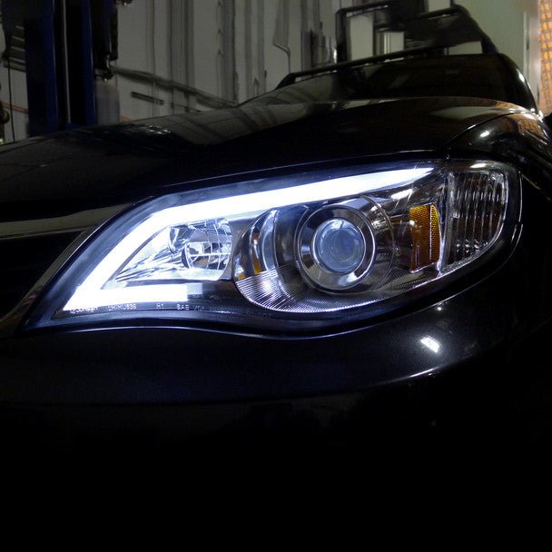 Spec - D LED Bar Style Projector Headlights w/ Chrome Base and Clear Lens 2008 - 2014 WRX Halogen Models Only - 2LHP - WRX08 - TM - Subimods.com