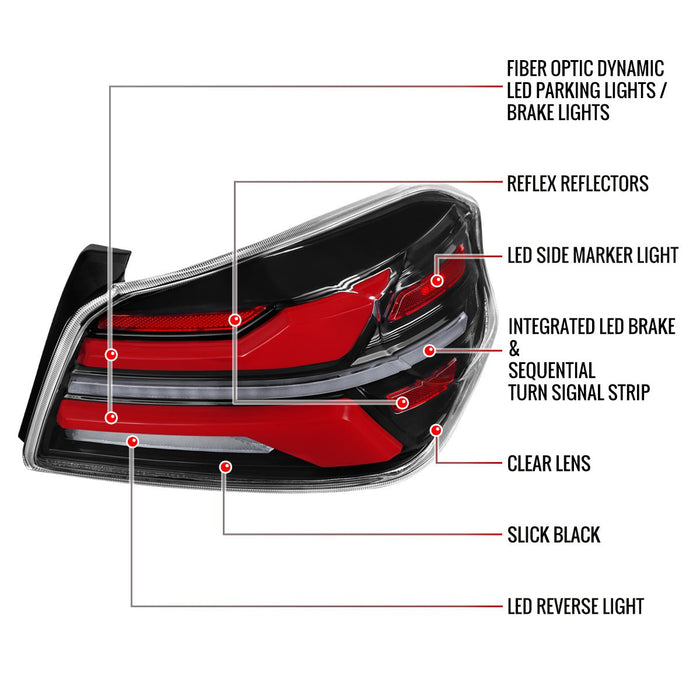 Spec - D New Era Style Sequential LED Tail Lights Gloss Black Housing w/ Clear Lens and Red Bar 2015 - 2021 WRX / 2015 - 2021 STI - LT - WRX15BKLED - SQ - RS - Subimods.com