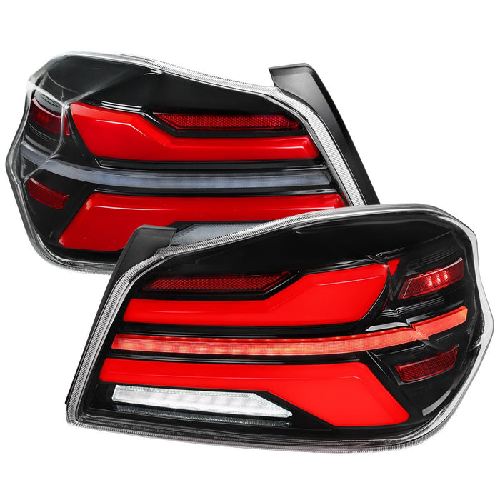 Spec - D New Era Style Sequential LED Tail Lights Gloss Black Housing w/ Clear Lens and Red Bar 2015 - 2021 WRX / 2015 - 2021 STI - LT - WRX15BKLED - SQ - RS - Subimods.com