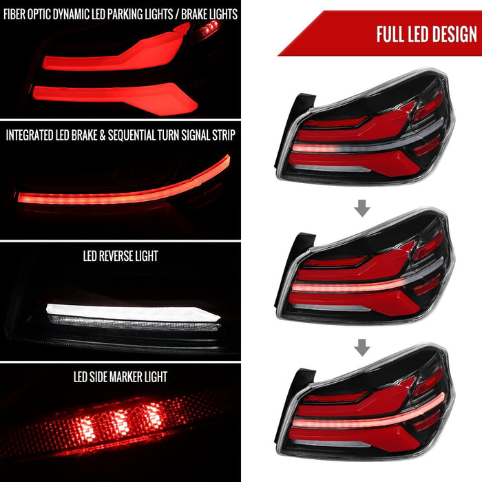 Spec - D New Era Style Sequential LED Tail Lights Gloss Black Housing w/ Clear Lens and Red Bar 2015 - 2021 WRX / 2015 - 2021 STI - LT - WRX15BKLED - SQ - RS - Subimods.com