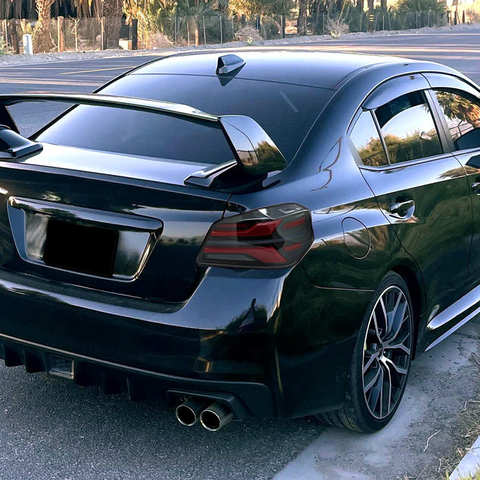 Spec - D New Era Style Sequential LED Tail Lights Gloss Black Housing w/ Clear Lens and Red Bar 2015 - 2021 WRX / 2015 - 2021 STI - LT - WRX15BKLED - SQ - RS - Subimods.com