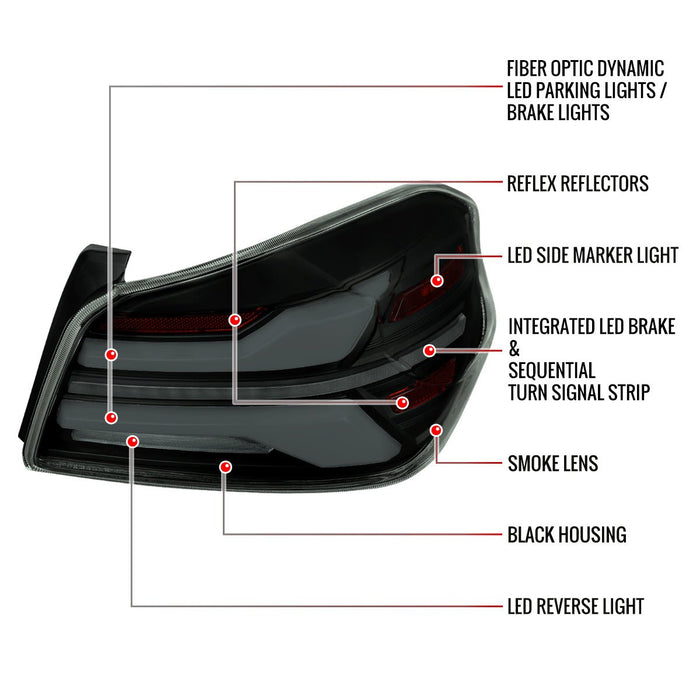 Spec - D New Era Style Sequential LED Tail Lights Gloss Black Housing w/ Smoked Lens and White Bar 2015 - 2021 WRX / 2015 - 2021 STI - LT - WRX15BBLED - SQ - RS - Subimods.com