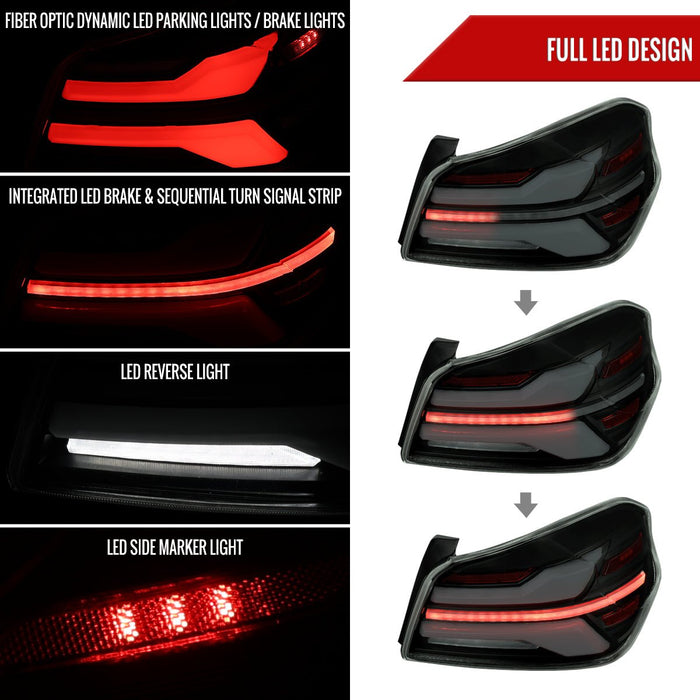 Spec - D New Era Style Sequential LED Tail Lights Gloss Black Housing w/ Smoked Lens and White Bar 2015 - 2021 WRX / 2015 - 2021 STI - LT - WRX15BBLED - SQ - RS - Subimods.com