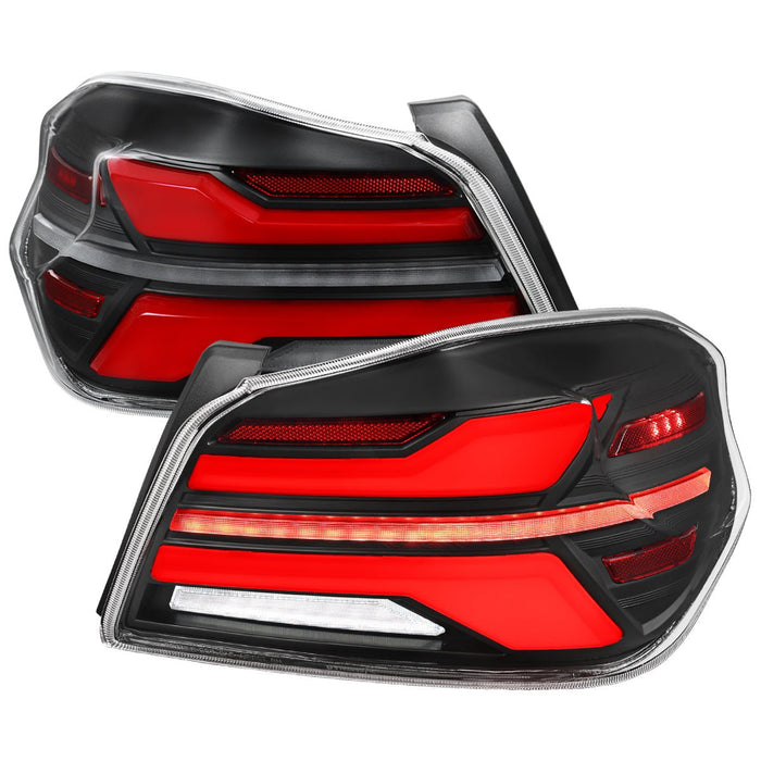 Spec - D New Era Style Sequential LED Tail Lights Matte Black Housing w/ Clear Lens and Red Bar 2015 - 2021 WRX / 2015 - 2021 STI - LT - WRX15JRLED - SQ - RS - Subimods.com