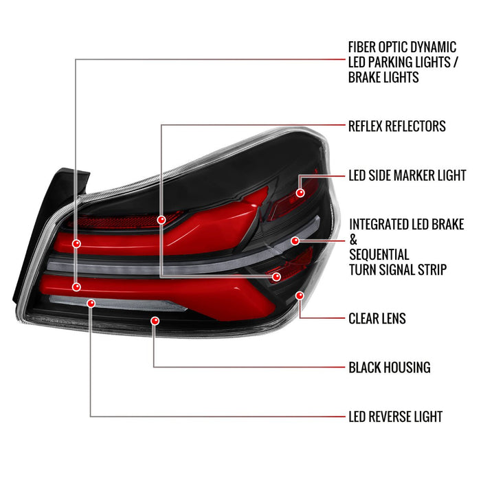 Spec - D New Era Style Sequential LED Tail Lights Matte Black Housing w/ Clear Lens and Red Bar 2015 - 2021 WRX / 2015 - 2021 STI - LT - WRX15JRLED - SQ - RS - Subimods.com
