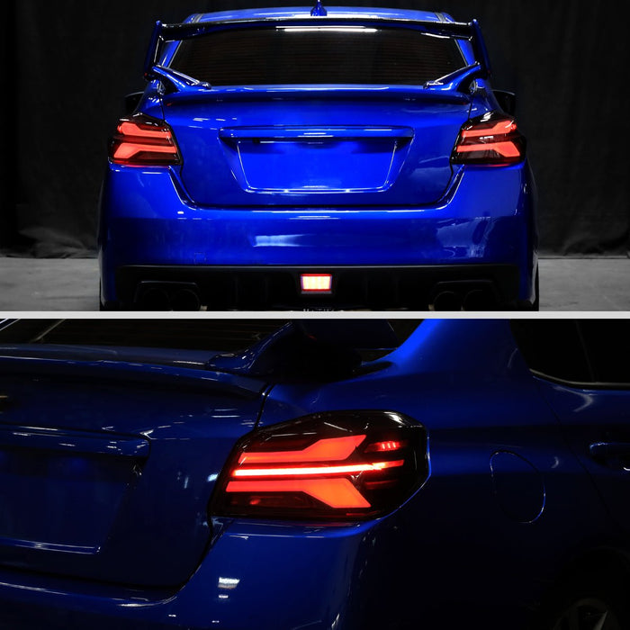 Spec - D New Era Style Sequential LED Tail Lights Matte Black Housing w/ Smoke Lens and Red Bar 2015 - 2021 WRX / 2015 - 2021 STI - LT - WRX15SMLED - SQ - RS - Subimods.com