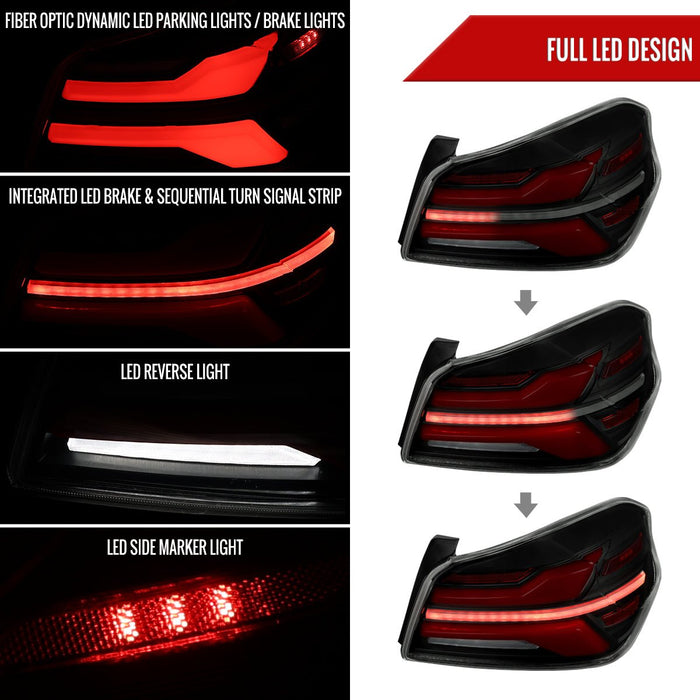 Spec - D New Era Style Sequential LED Tail Lights Matte Black Housing w/ Smoke Lens and Red Bar 2015 - 2021 WRX / 2015 - 2021 STI - LT - WRX15SMLED - SQ - RS - Subimods.com