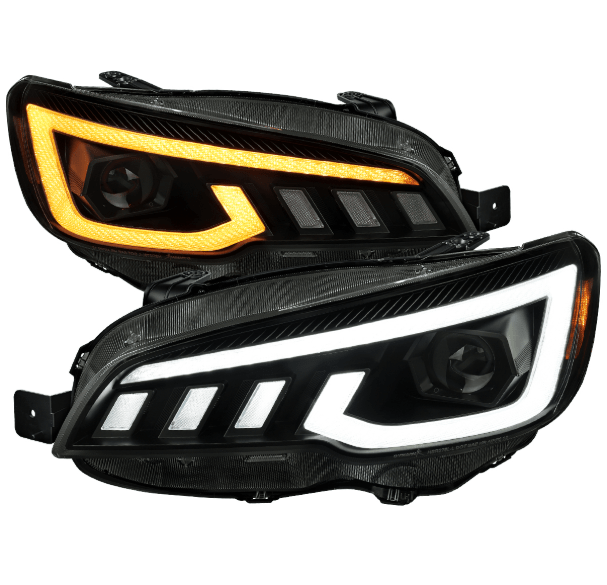 Spec - D Projector Headlights Sequential LED Switchback DRL Black Housing w/ Clear Lens 2015 - 2021 WRX / 2015 - 2021 STI (Halogen Headlight Models Only) - 2LHP-WRX15JM-SQ-RS - Subimods.com