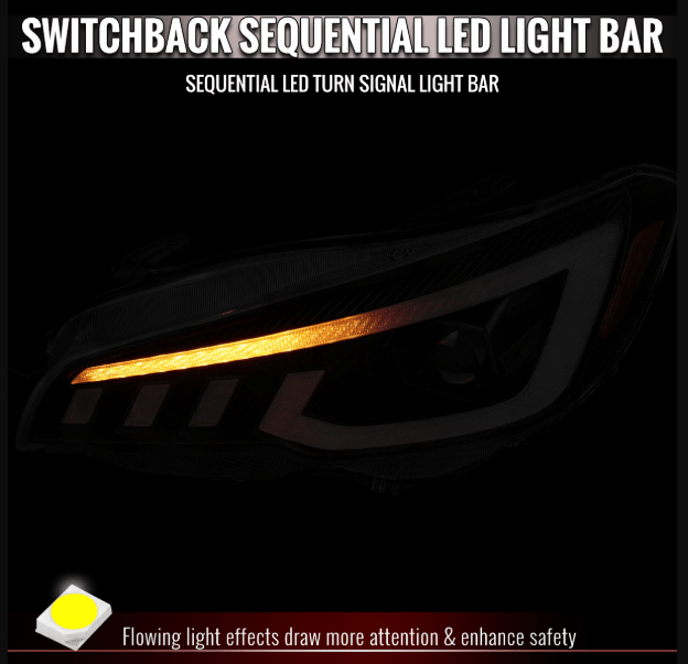 Spec - D Projector Headlights Sequential LED Switchback DRL Black Housing w/ Clear Lens 2015 - 2021 WRX / 2015 - 2021 STI (Halogen Headlight Models Only) - 2LHP-WRX15JM-SQ-RS - Subimods.com